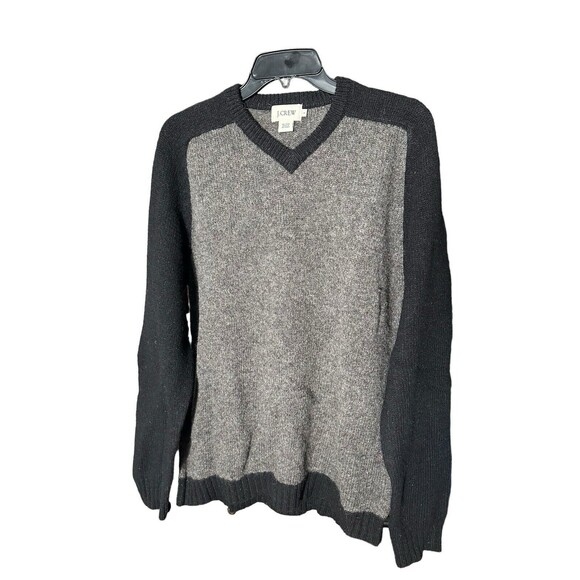 Vintage J Crew Men’s V Neck Sz Large‎ 100% Wool Sweater 90’s Gray Navy #L6-4 - Picture 1 of 10